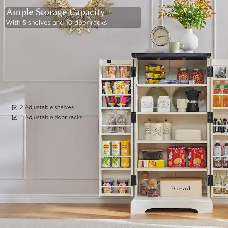 47" Farmhouse Kitchen Pantry Cabinet with Double Barn Doors – Rustic Grey / Blue / Black / White / Brown