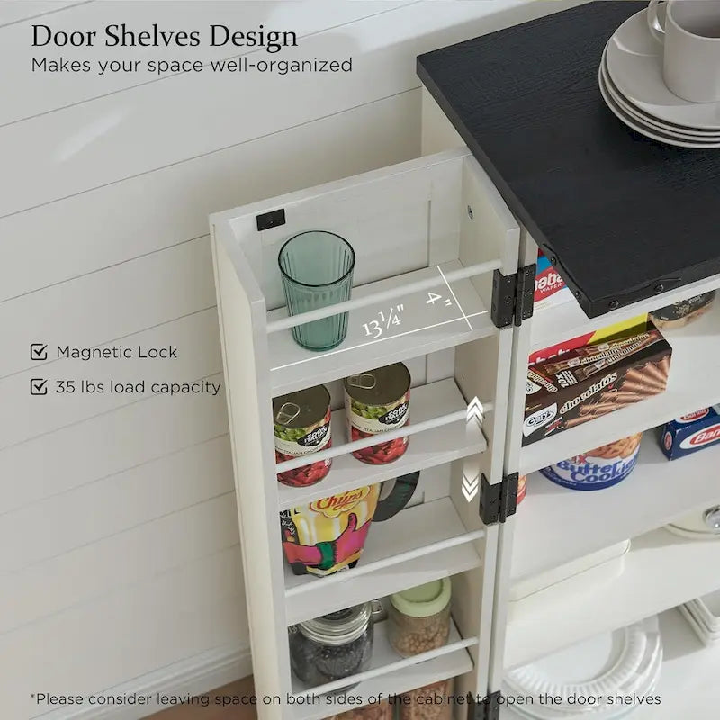 47" Farmhouse Kitchen Pantry Cabinet with Double Barn Doors – Rustic Grey / Blue / Black / White / Brown