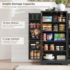 47" Farmhouse Kitchen Pantry Cabinet with Double Barn Doors – Rustic Grey / Blue / Black / White / Brown