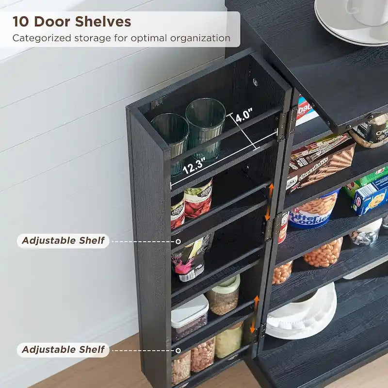47" Farmhouse Kitchen Pantry Cabinet with Double Barn Doors – Rustic Grey / Blue / Black / White / Brown