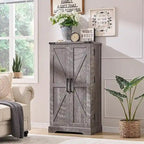 47" Farmhouse Kitchen Pantry Cabinet with Double Barn Doors – Rustic Grey / Blue / Black / White / Brown