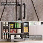 47" Farmhouse Kitchen Pantry Cabinet with Double Barn Doors – Rustic Grey / Blue / Black / White / Brown