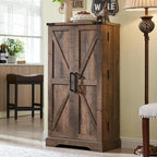 47" Farmhouse Kitchen Pantry Cabinet with Double Barn Doors – Rustic Grey / Blue / Black / White / Brown