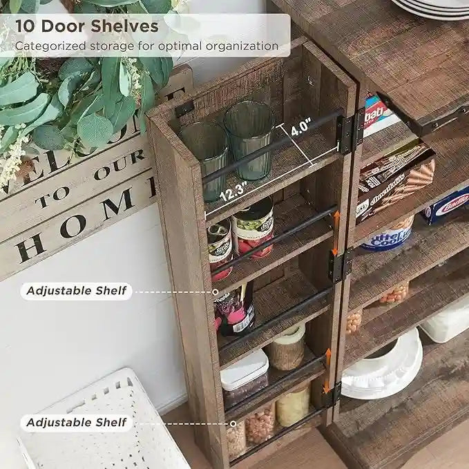 47" Farmhouse Kitchen Pantry Cabinet with Double Barn Doors – Rustic Grey / Blue / Black / White / Brown