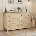 White 6-Drawer Dresser, Curved Leg, Rattan Accent, 1-Person