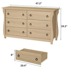 White 6-Drawer Dresser, Curved Leg, Rattan Accent, 1-Person