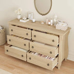 White 6-Drawer Dresser, Curved Leg, Rattan Accent, 1-Person