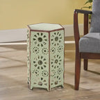 Green / Teal / Blue Crackle Iron Side Table, Sunburst Design, 1-Person