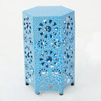 Green / Teal / Blue Crackle Iron Side Table, Sunburst Design, 1-Person