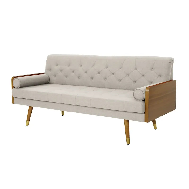 Beige / Red / Blue / Grey Mid-Century Tufted Sofa, Seats 4