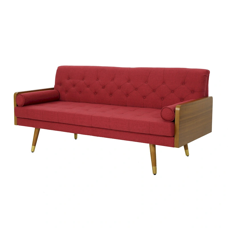 Beige / Red / Blue / Grey Mid-Century Tufted Sofa, Seats 4
