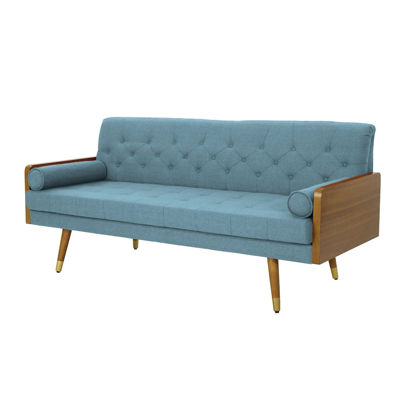 Beige / Red / Blue / Grey Mid-Century Tufted Sofa, Seats 4