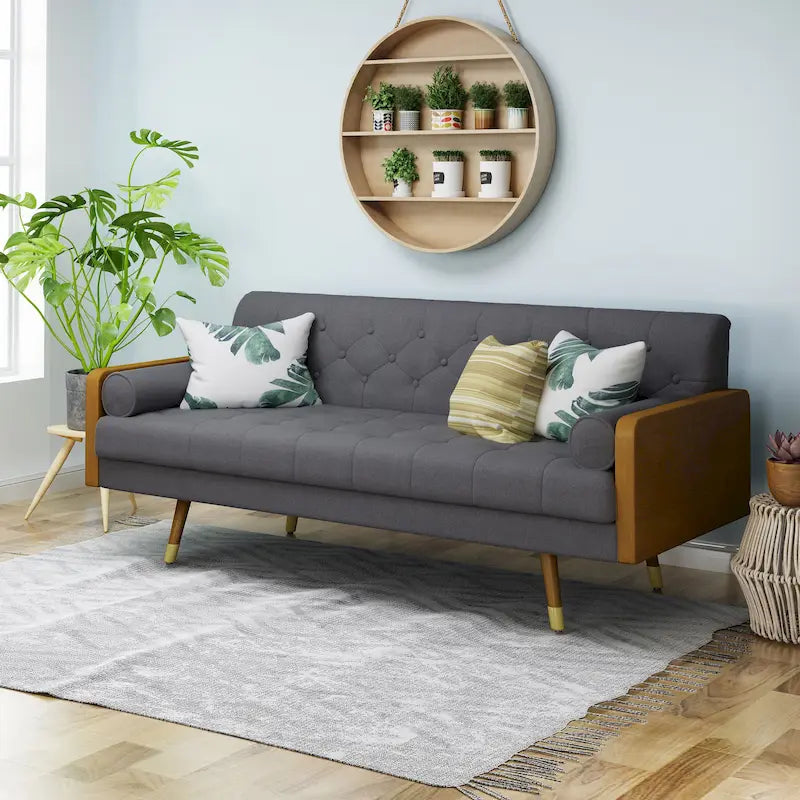 Beige / Red / Blue / Grey Mid-Century Tufted Sofa, Seats 4