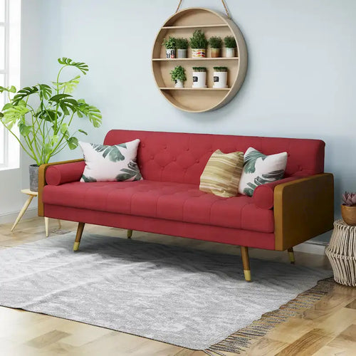 Beige / Red / Blue / Grey Mid-Century Tufted Sofa, Seats 4