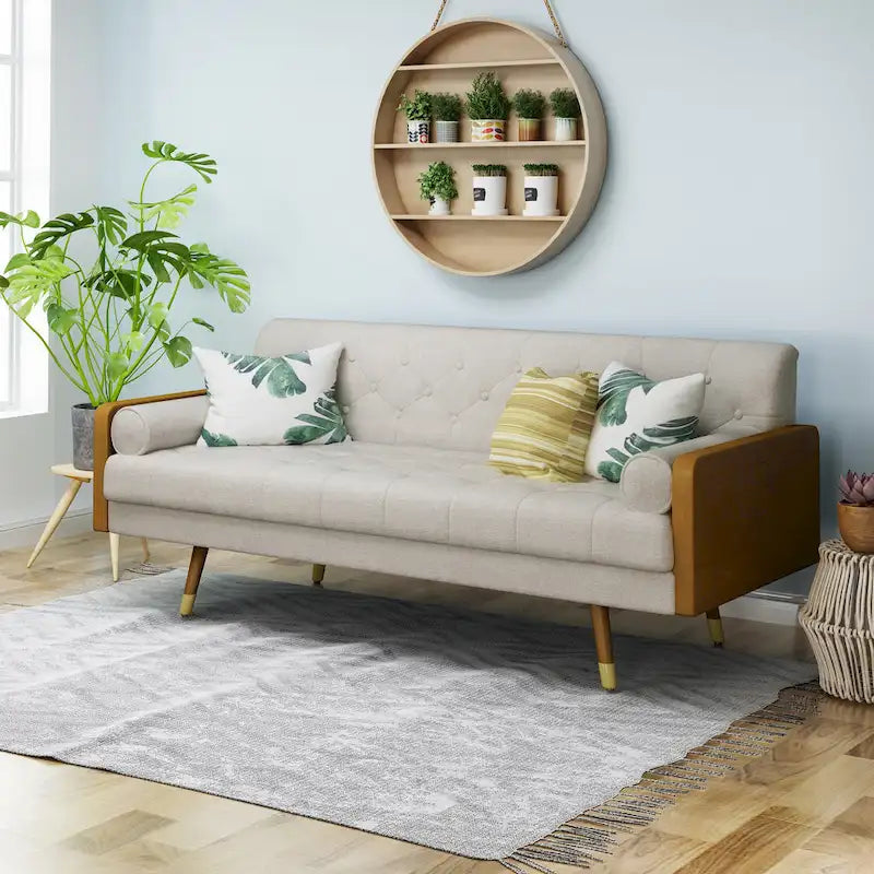 Beige / Red / Blue / Grey Mid-Century Tufted Sofa, Seats 4
