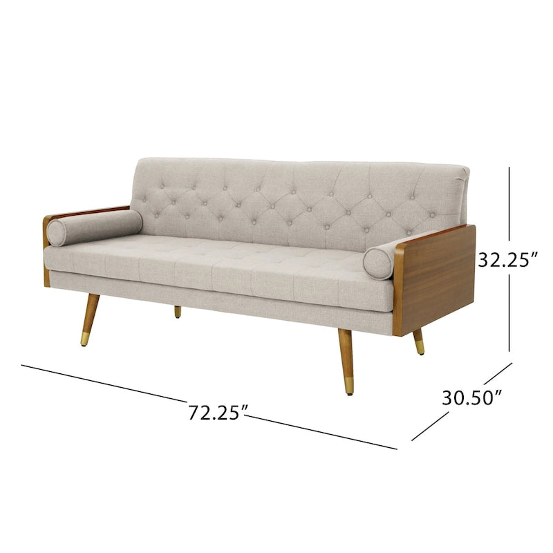 Beige / Red / Blue / Grey Mid-Century Tufted Sofa, Seats 4