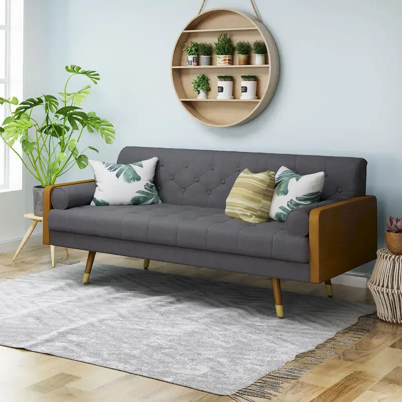 Beige / Red / Blue / Grey Mid-Century Tufted Sofa, Seats 4