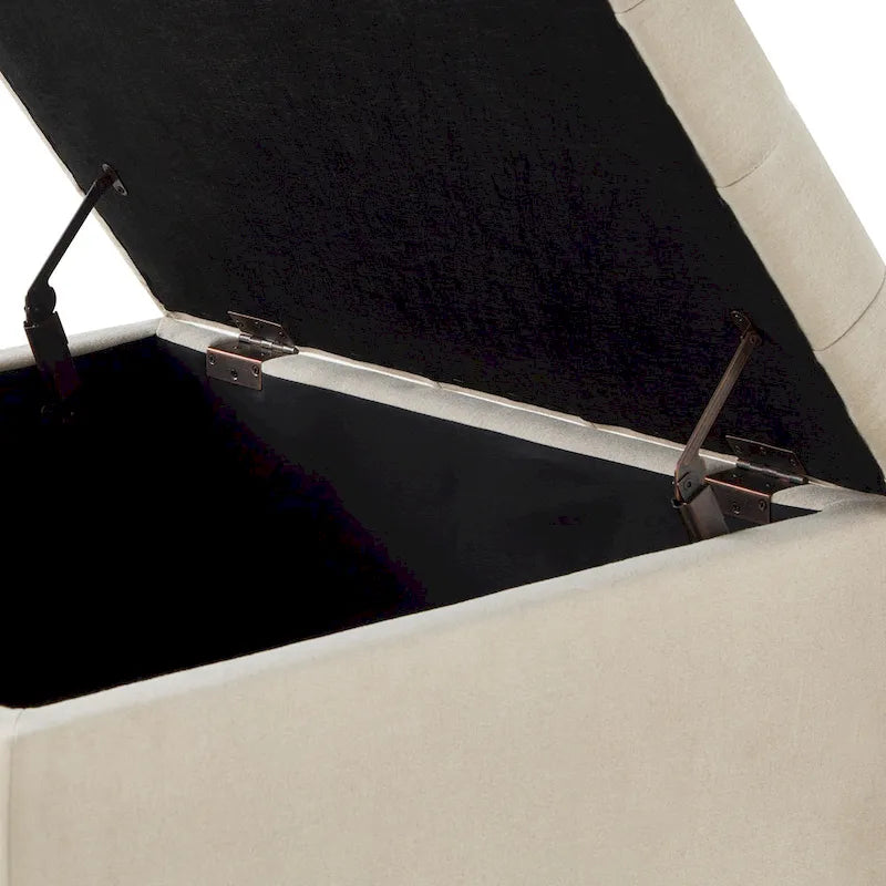Linen / Black PU / Beige / Dark Gray Square Storage Ottoman with Wooden Legs, Seats 1