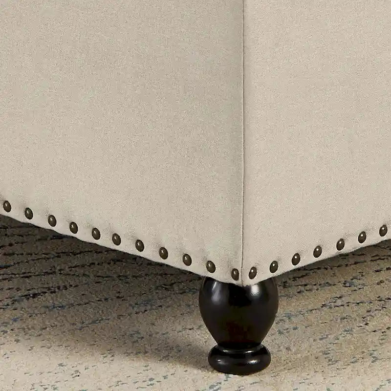 Linen / Black PU / Beige / Dark Gray Square Storage Ottoman with Wooden Legs, Seats 1