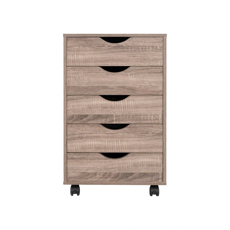 5-Drawer Wood Storage Dresser with Wheels – White / Espresso / Oak / Black | Multiple Colors