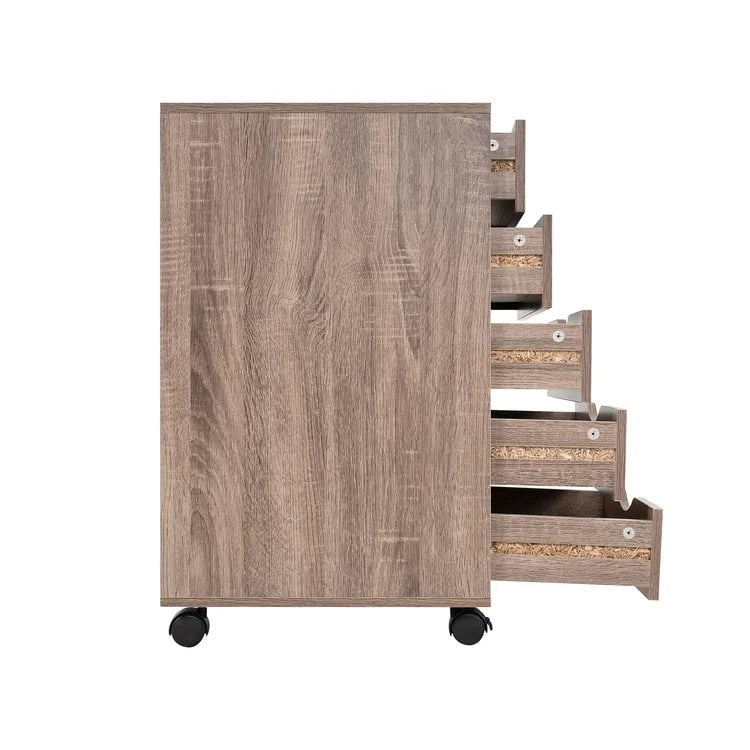 5-Drawer Wood Storage Dresser with Wheels – White / Espresso / Oak / Black | Multiple Colors