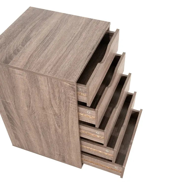5-Drawer Wood Storage Dresser with Wheels – White / Espresso / Oak / Black | Multiple Colors
