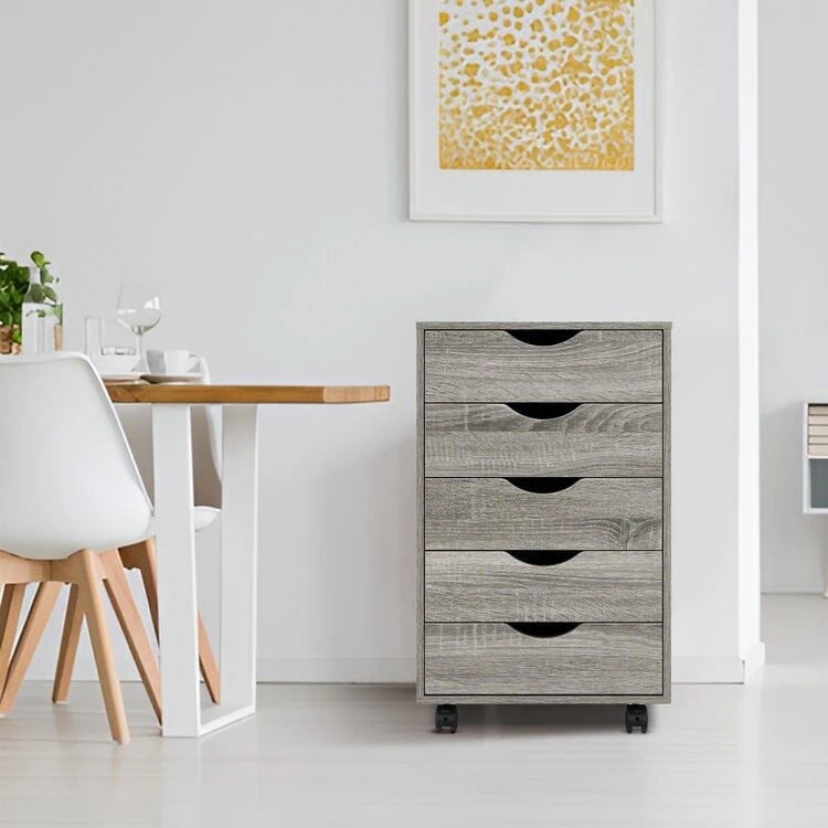 5-Drawer Wood Storage Dresser with Wheels – White / Espresso / Oak / Black | Multiple Colors