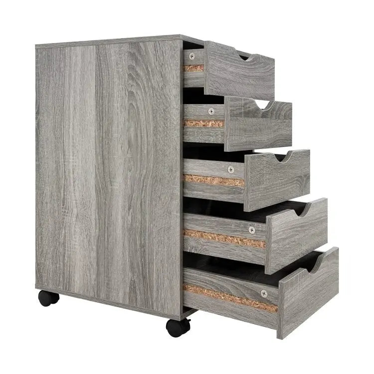 5-Drawer Wood Storage Dresser with Wheels – White / Espresso / Oak / Black | Multiple Colors