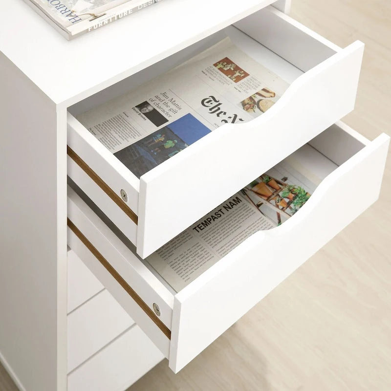 5-Drawer Wood Storage Dresser with Wheels – White / Espresso / Oak / Black | Multiple Colors