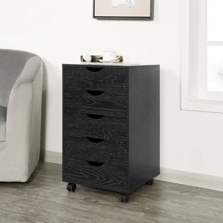 5-Drawer Wood Storage Dresser with Wheels – White / Espresso / Oak / Black | Multiple Colors