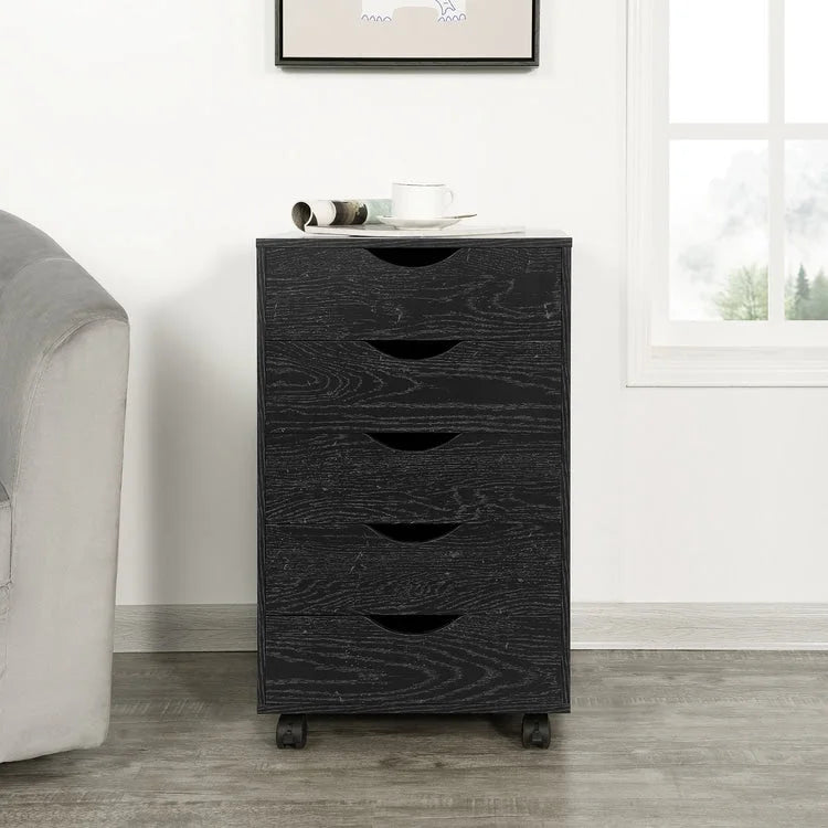 5-Drawer Wood Storage Dresser with Wheels – White / Espresso / Oak / Black | Multiple Colors