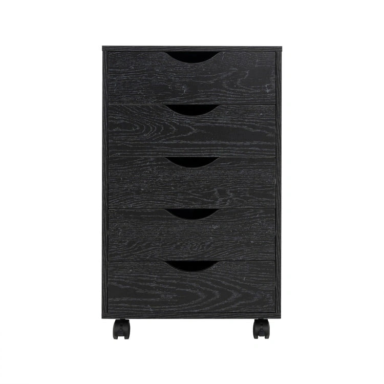 5-Drawer Wood Storage Dresser with Wheels – White / Espresso / Oak / Black | Multiple Colors