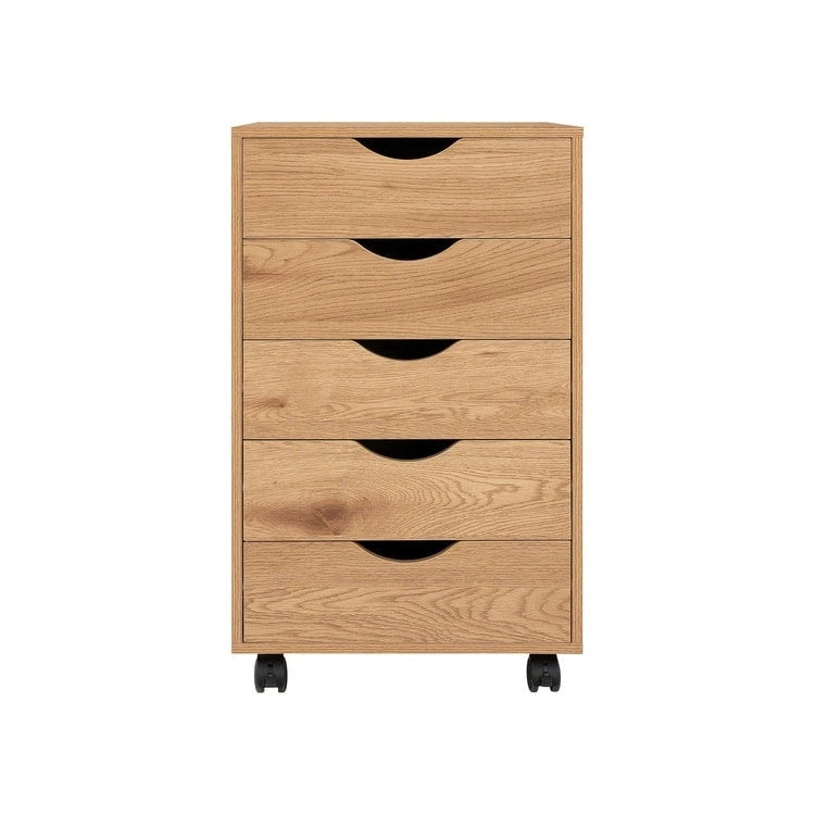 5-Drawer Wood Storage Dresser with Wheels – White / Espresso / Oak / Black | Multiple Colors