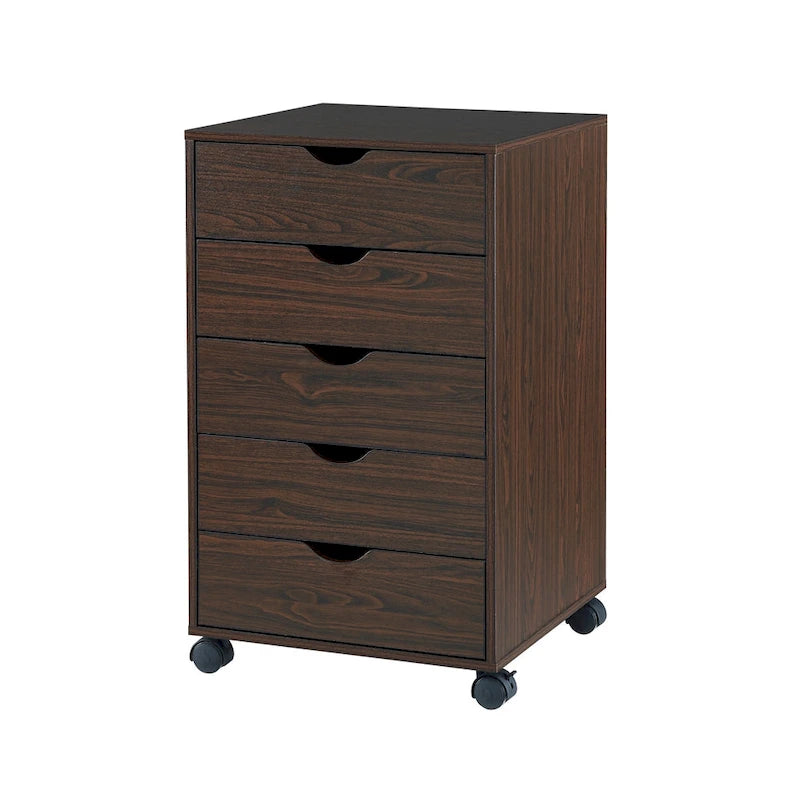 5-Drawer Wood Storage Dresser with Wheels – White / Espresso / Oak / Black | Multiple Colors