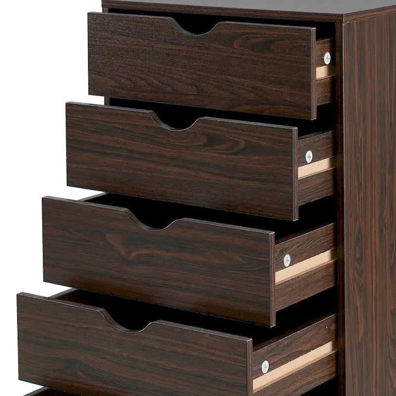 5-Drawer Wood Storage Dresser with Wheels – White / Espresso / Oak / Black | Multiple Colors
