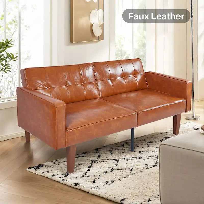Mid-Century Convertible Loveseat Sofa Bed – Green / Brown / Grey / Beige / Black / Blue, 2-Seater