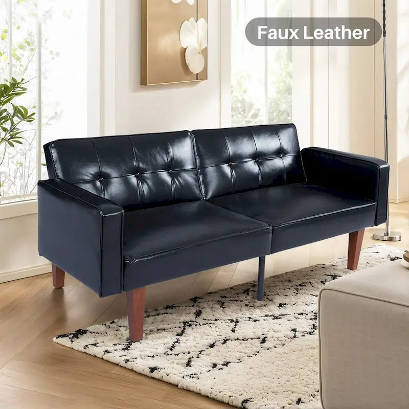 Mid-Century Convertible Loveseat Sofa Bed – Green / Brown / Grey / Beige / Black / Blue, 2-Seater