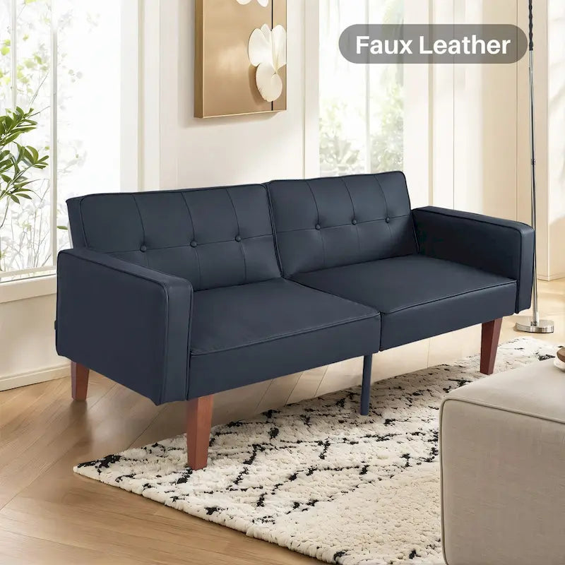 Mid-Century Convertible Loveseat Sofa Bed – Green / Brown / Grey / Beige / Black / Blue, 2-Seater