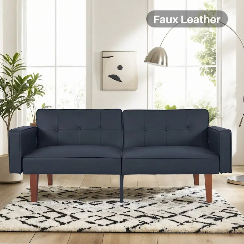 Mid-Century Convertible Loveseat Sofa Bed – Green / Brown / Grey / Beige / Black / Blue, 2-Seater