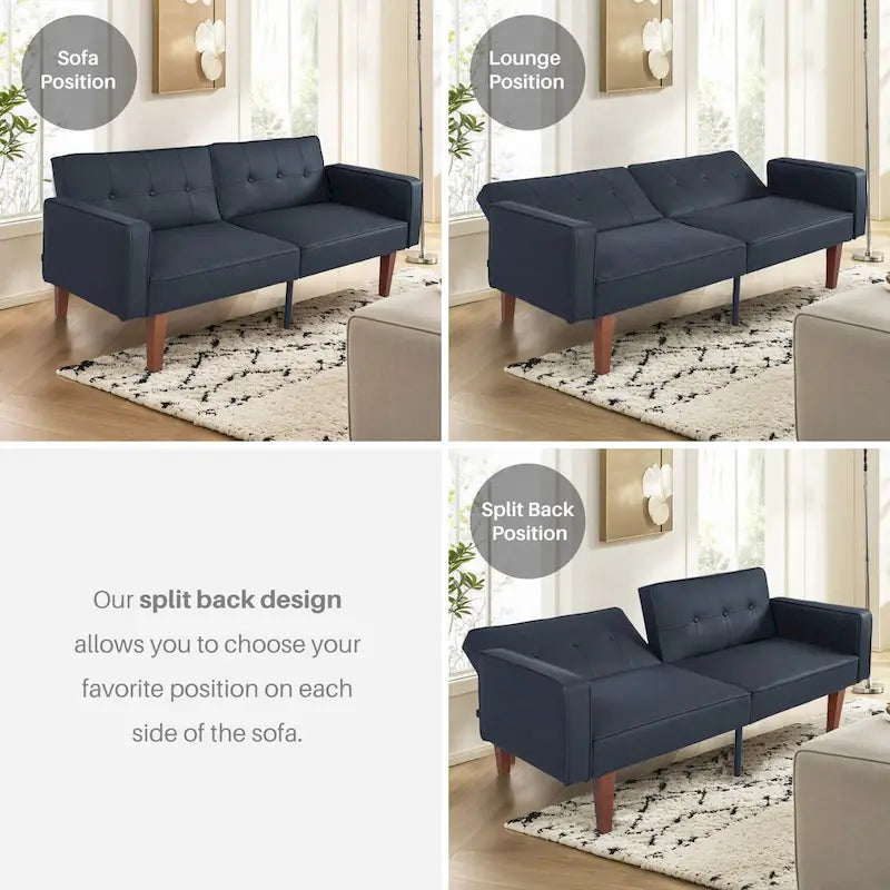 Mid-Century Convertible Loveseat Sofa Bed – Green / Brown / Grey / Beige / Black / Blue, 2-Seater