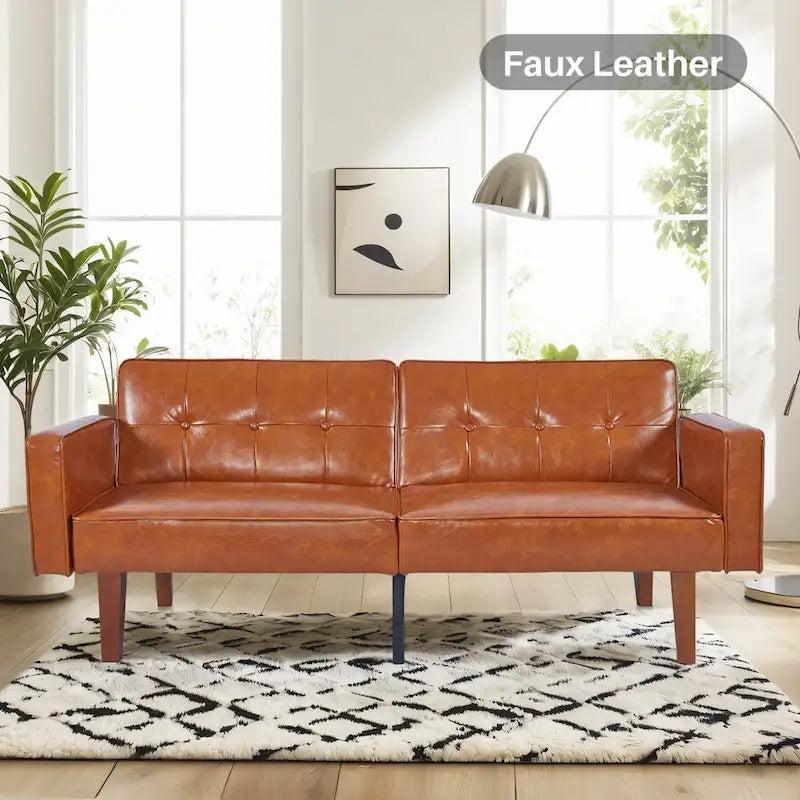 Mid-Century Convertible Loveseat Sofa Bed – Green / Brown / Grey / Beige / Black / Blue, 2-Seater