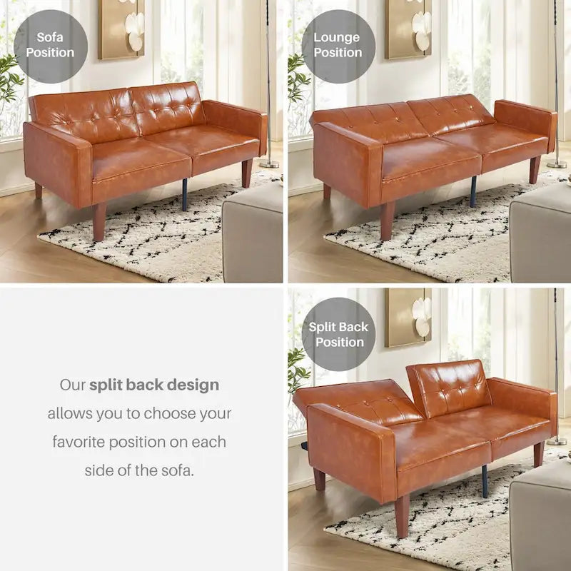 Mid-Century Convertible Loveseat Sofa Bed – Green / Brown / Grey / Beige / Black / Blue, 2-Seater