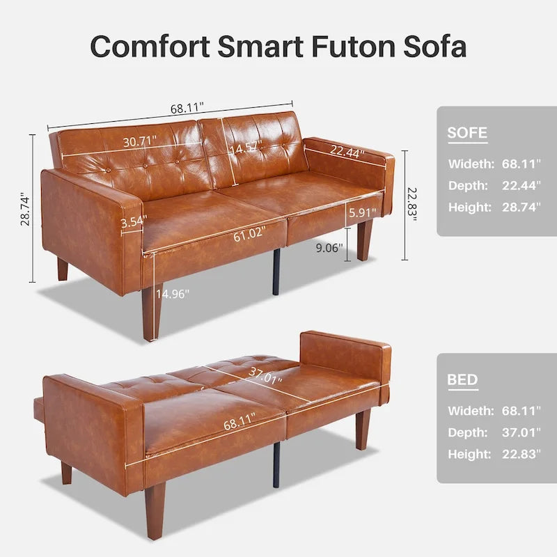 Mid-Century Convertible Loveseat Sofa Bed – Green / Brown / Grey / Beige / Black / Blue, 2-Seater