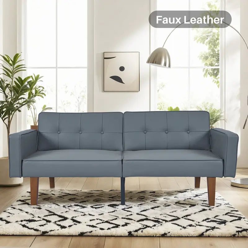 Mid-Century Convertible Loveseat Sofa Bed – Green / Brown / Grey / Beige / Black / Blue, 2-Seater