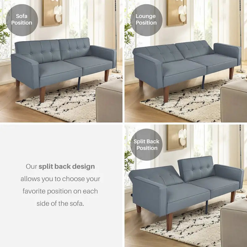 Mid-Century Convertible Loveseat Sofa Bed – Green / Brown / Grey / Beige / Black / Blue, 2-Seater