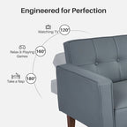 Mid-Century Convertible Loveseat Sofa Bed – Green / Brown / Grey / Beige / Black / Blue, 2-Seater