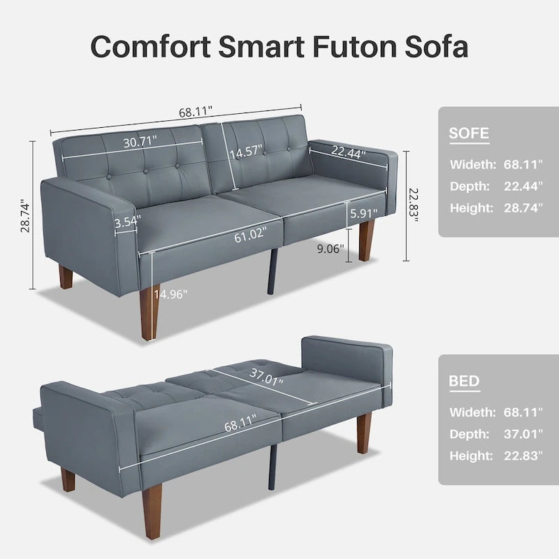 Mid-Century Convertible Loveseat Sofa Bed – Green / Brown / Grey / Beige / Black / Blue, 2-Seater