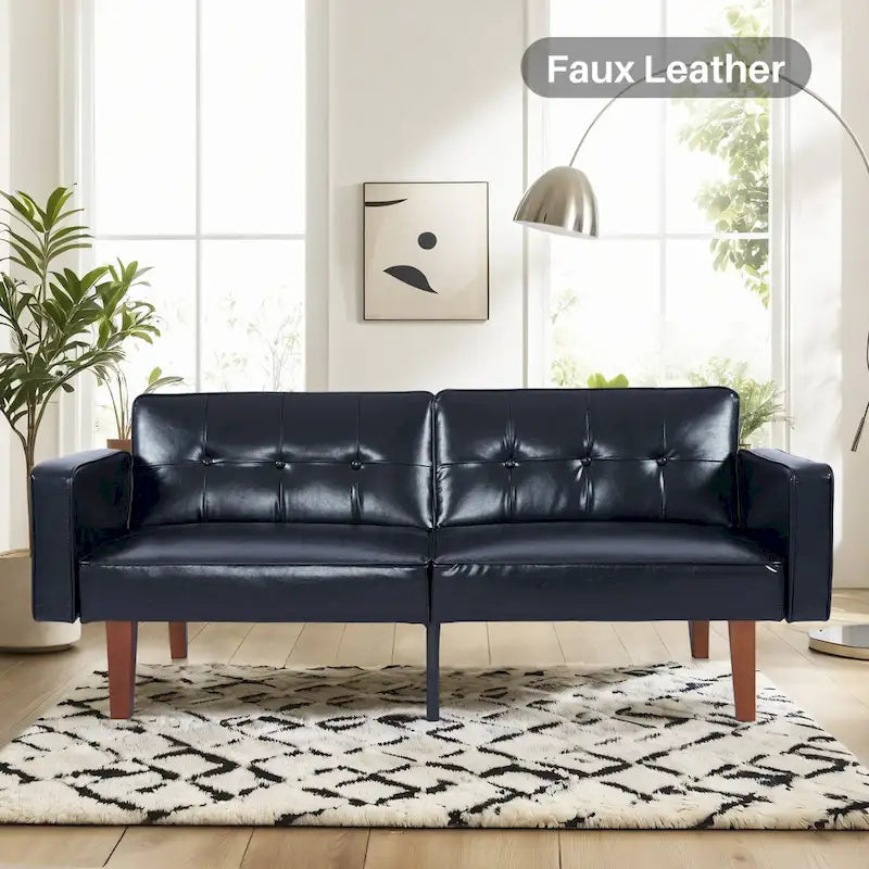 Mid-Century Convertible Loveseat Sofa Bed – Green / Brown / Grey / Beige / Black / Blue, 2-Seater