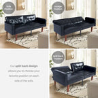 Mid-Century Convertible Loveseat Sofa Bed – Green / Brown / Grey / Beige / Black / Blue, 2-Seater
