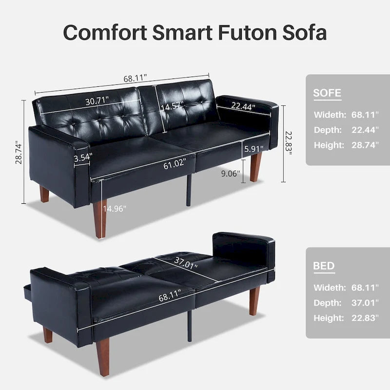 Mid-Century Convertible Loveseat Sofa Bed – Green / Brown / Grey / Beige / Black / Blue, 2-Seater